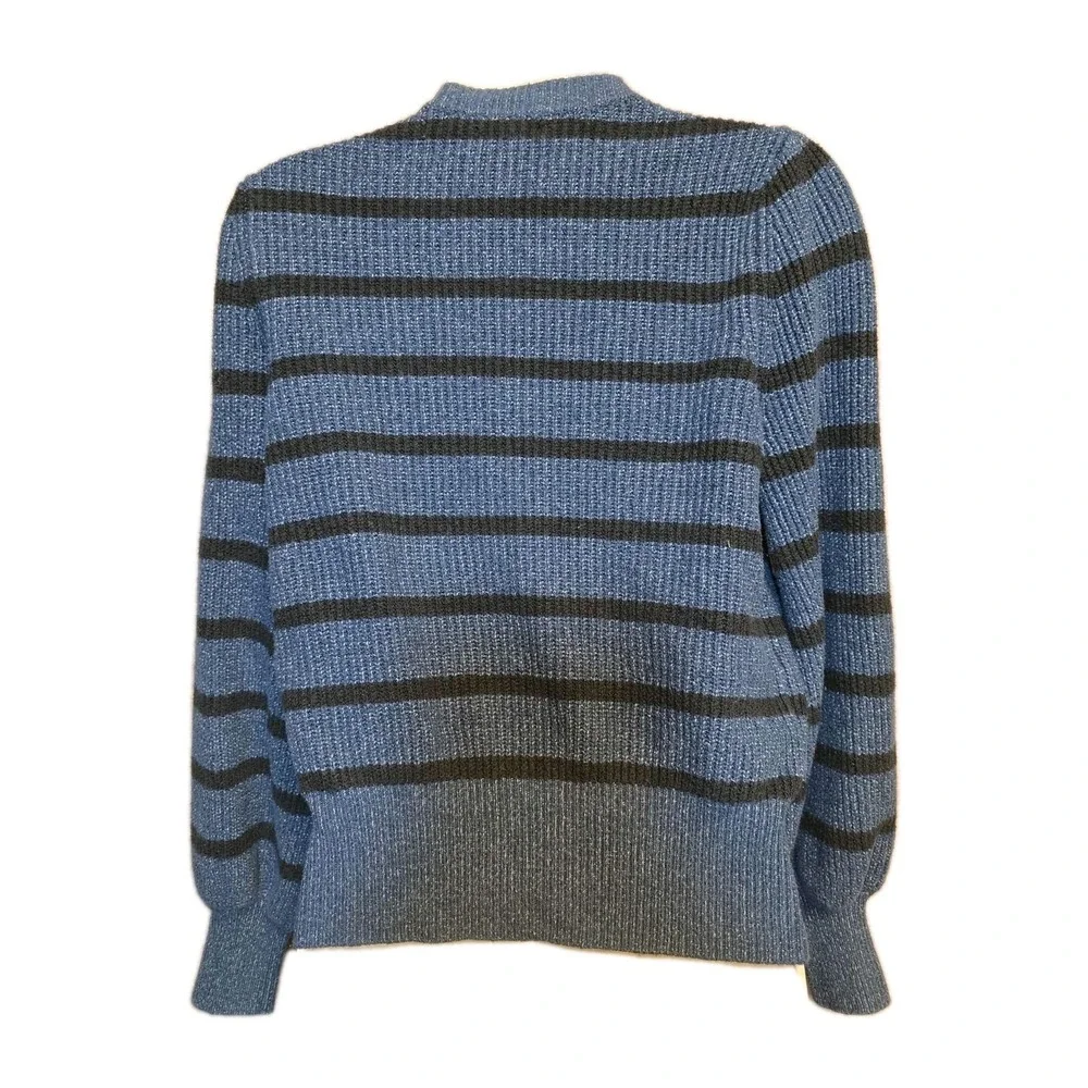 Who What Wear Cardigan‎ Womens Size M Blue Black Striped Buttons Detail Sweater